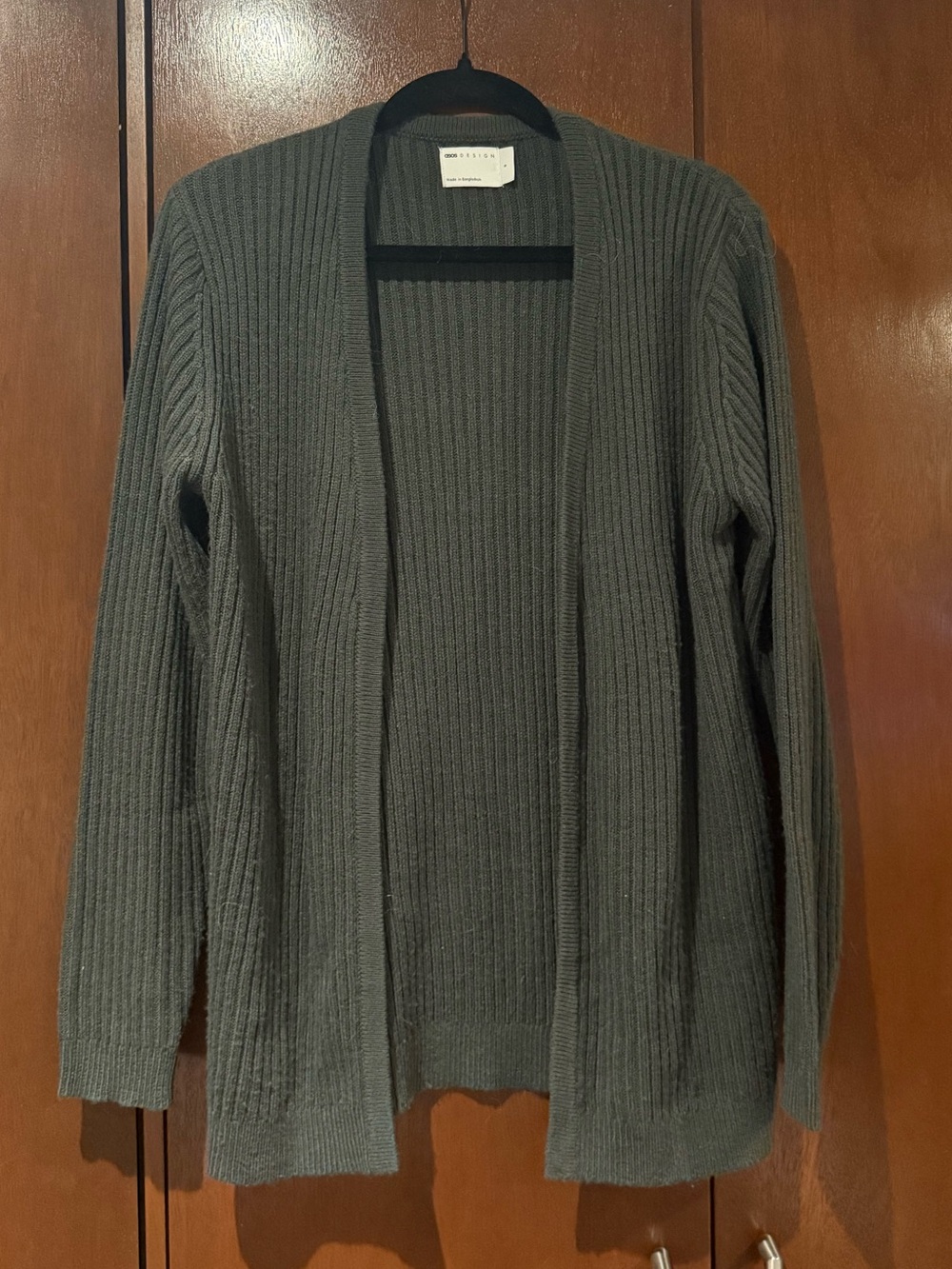 ASOS Men’s Small Olive Ribbed Open-Front Cardigan